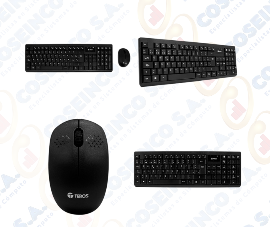 Kit teclado y mouse TEROS TE-4071S, inalámbrico, 2.4 GHz, acabado elegante, negro, español /  TE-4071S