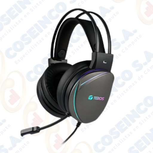 [403608] Auriculares Gaming TEROS TE-8170N estéreo 7.1, micrófono, conector USB, Negro, Luces RGB / TE8170N