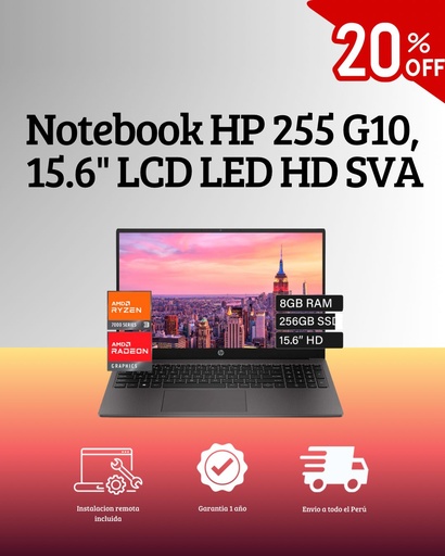 [474294] Notebook HP 255 G10, 15.6" LCD LED HD SVA, AMD Ryzen 3 7320U 2.4/4.1GHz, 8GB LPDDR5-5500 / BF9X1AT#ABM