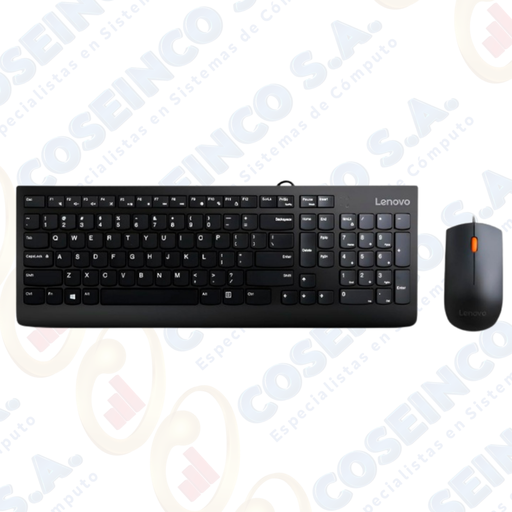 [455848] Kit Combo Teclado + Mouse Lenovo 300, Interfaz USB, Ambidiestro, Diseño elegante / GX30M39630